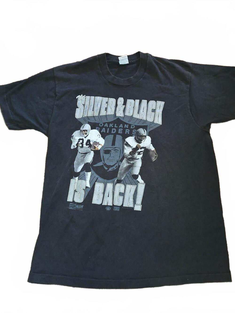 VTG 1980s Bo Jackson Rap Tee XL Raiders Marcus Allen Faded Salem Black